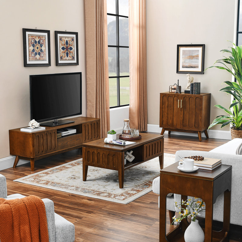 Mid Century Modern Fluted Sideboard Cabinet with Adjustable Shelves, Living Room Storage Cabinet, Brown