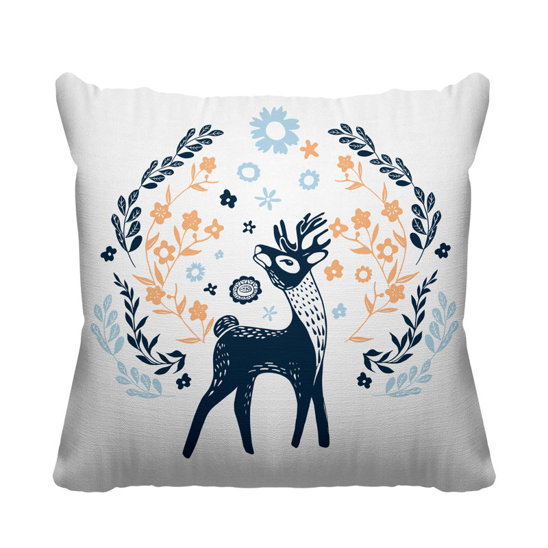 Feld Throw Pillow, 17H" x 17W", Peach/Navy Blue