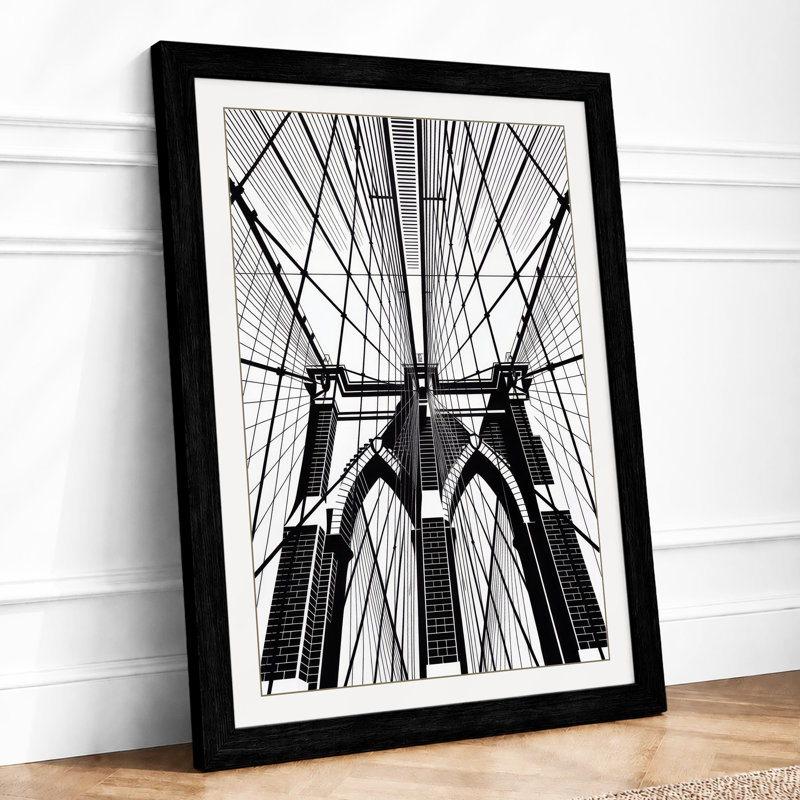 Brooklyn Bridge Ascendant Industrial - Framed Print, A3 - 42.0 x 29.7 cm, Black
