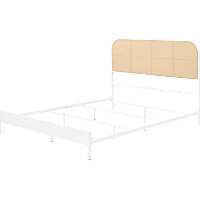 Structure de lit grand en métal blanc pour chambre à coucher, aspect bord de mer, tissage dans la chambre à coucher à tissage radio et polissage
