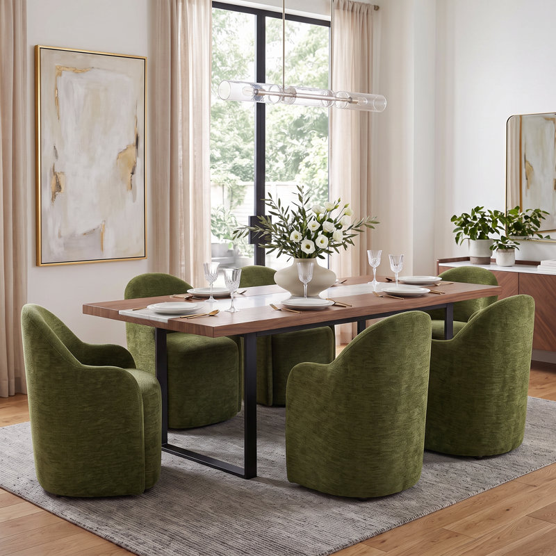 Chaises de salle à manger rembourrées avec roulettes cachées, Vert