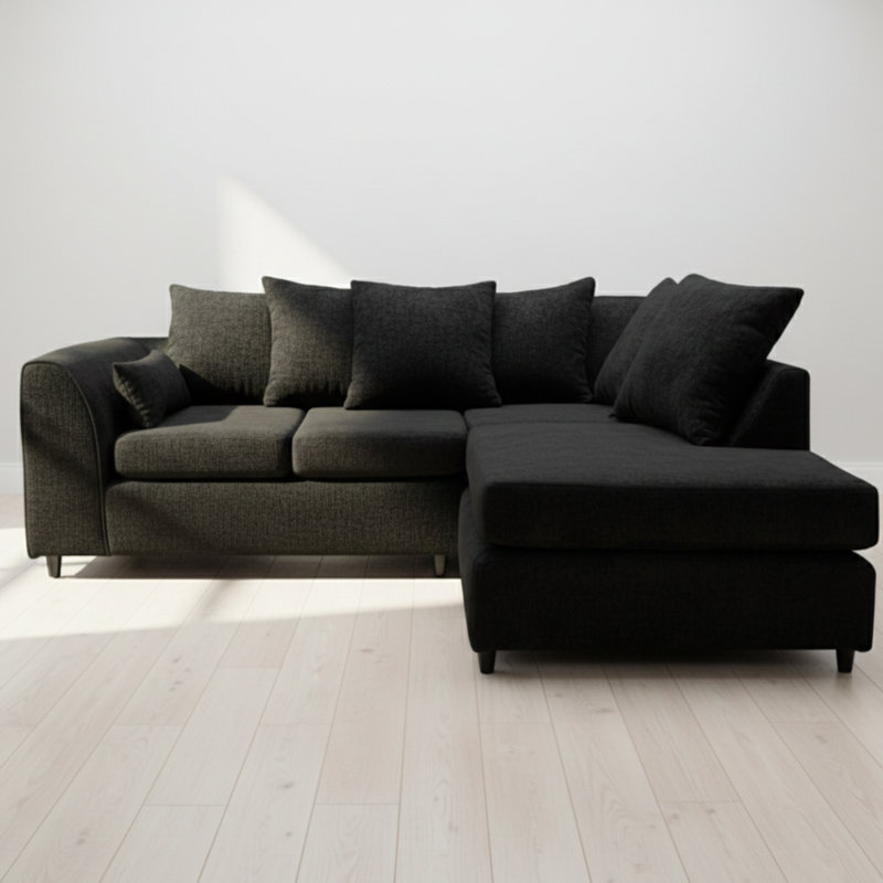 4 Seater Sofa & Chaise, Right, Black
