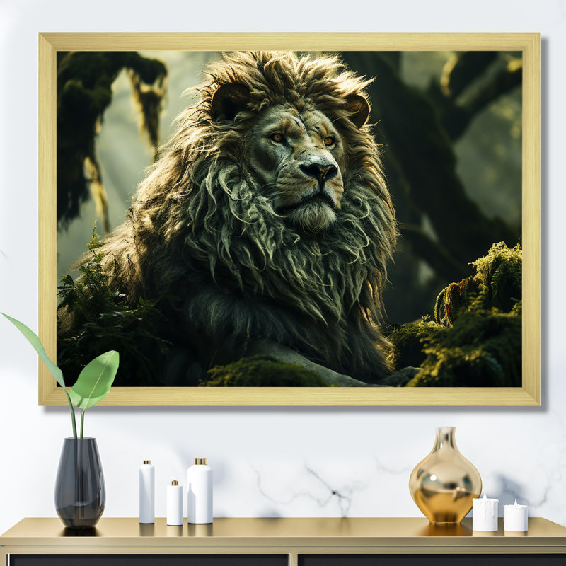 «Enchanted Lion Wilderness Fantasy I», reproduction sur toile, H 34 po x l 44 po x P 1,5 po, Cadre doré simple