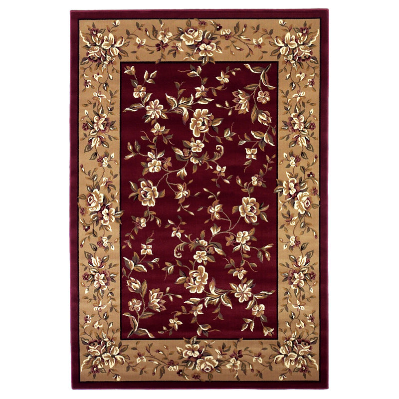Tapis floral rouge / brun clair Bellville, Rectangle 7 pi 7 po x 10 pi 10 po