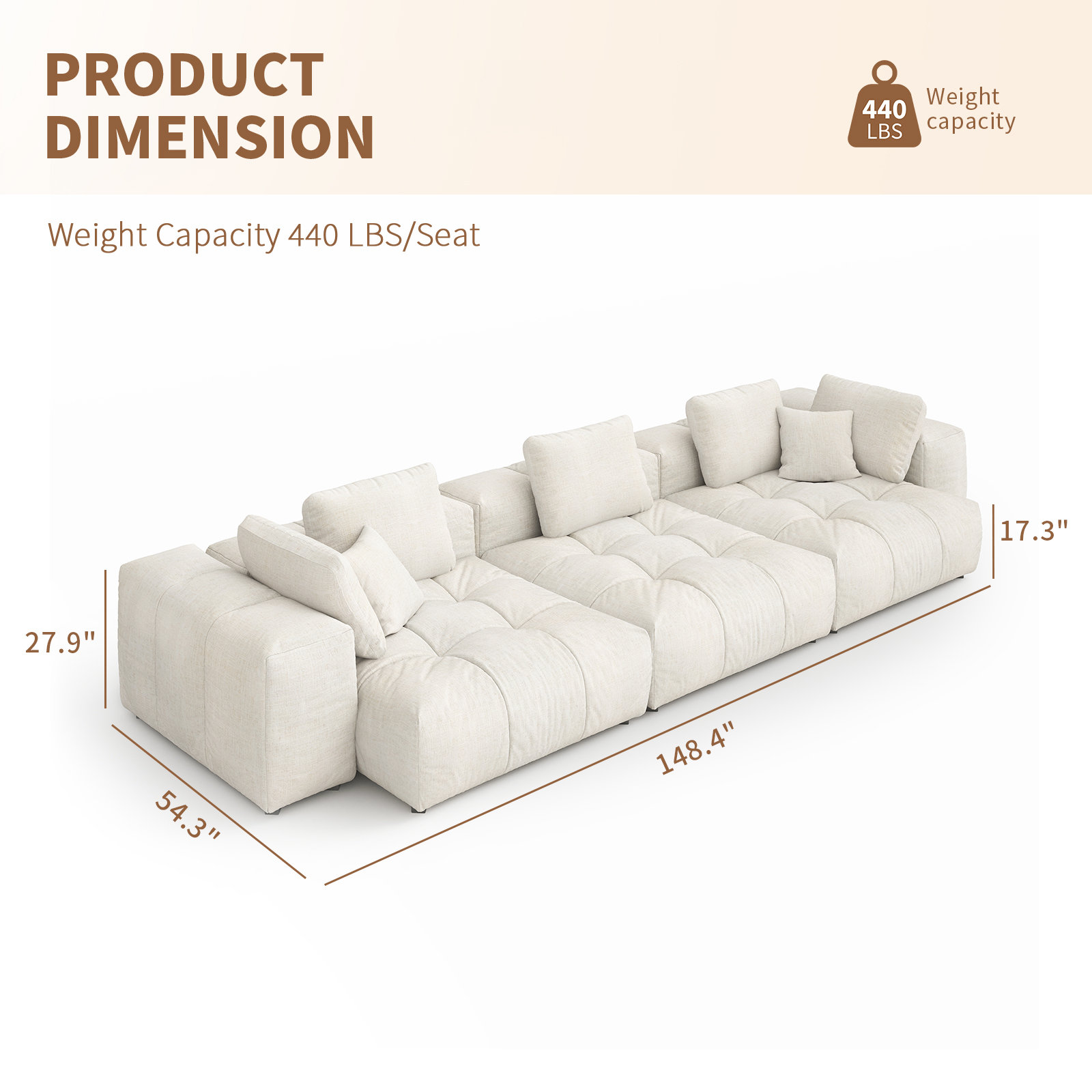 Modular Sectional Sofa Couch, Oversized Free Combination Deep Seat Sofa, Cushion Covers Removable & Washable, Fabric, Down Filled