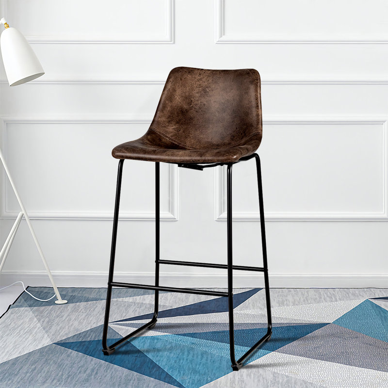 Bogner Bar Stool with Iron Frame, Brown