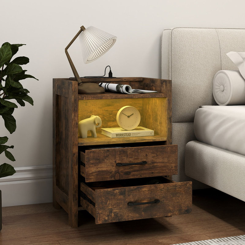 45cm W Manufactured Wood Bedside Table, Rustic Brown