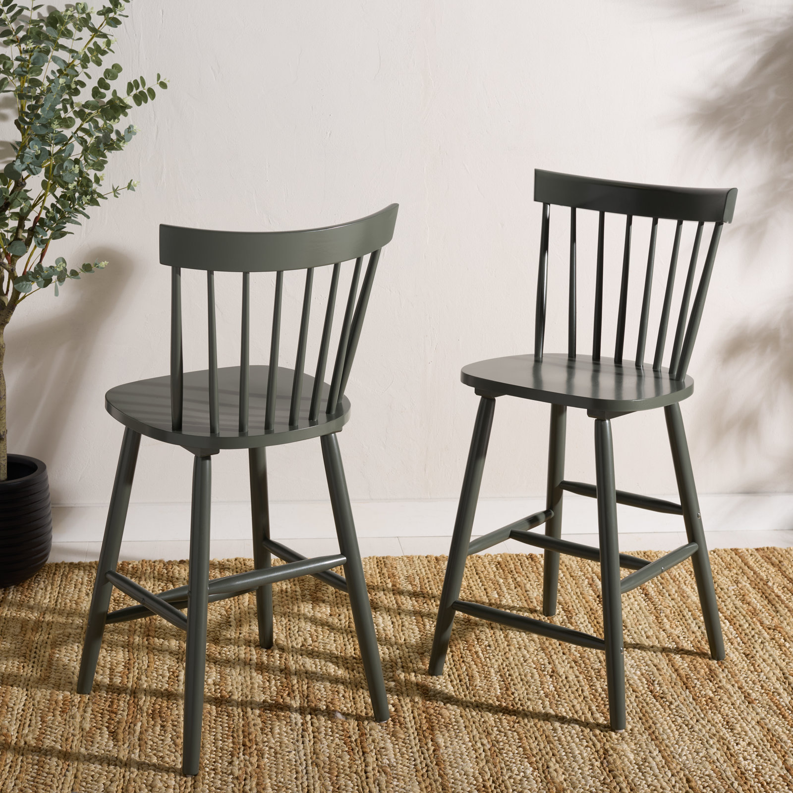 Stacee Solid Wood Bar & Counter Stool, Counter Stool (24" Seat Height), Dusty Green