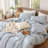 MooMee Gingham Duvet Cover Set 100% Washed Cotton Linen Like Lightweight-121504781-115836940