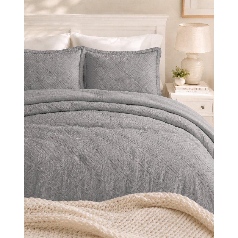  Parure de lit carrée en microfibre prélavée, Housse de couette très grand et 2 taies, Gris clair