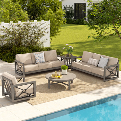 Ensemble de conversation convertible 5 pièces avec canapé modulaire en aluminium Marindo