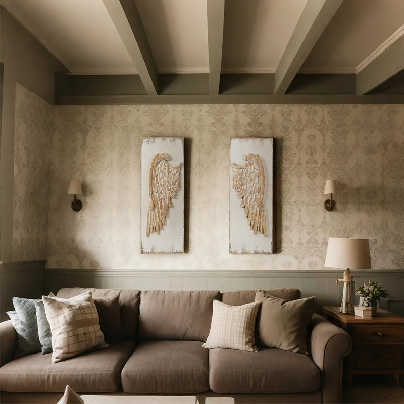 Décoration murale en bois ailes d'ange, ensemble de panneaux muraux en bois sculpté