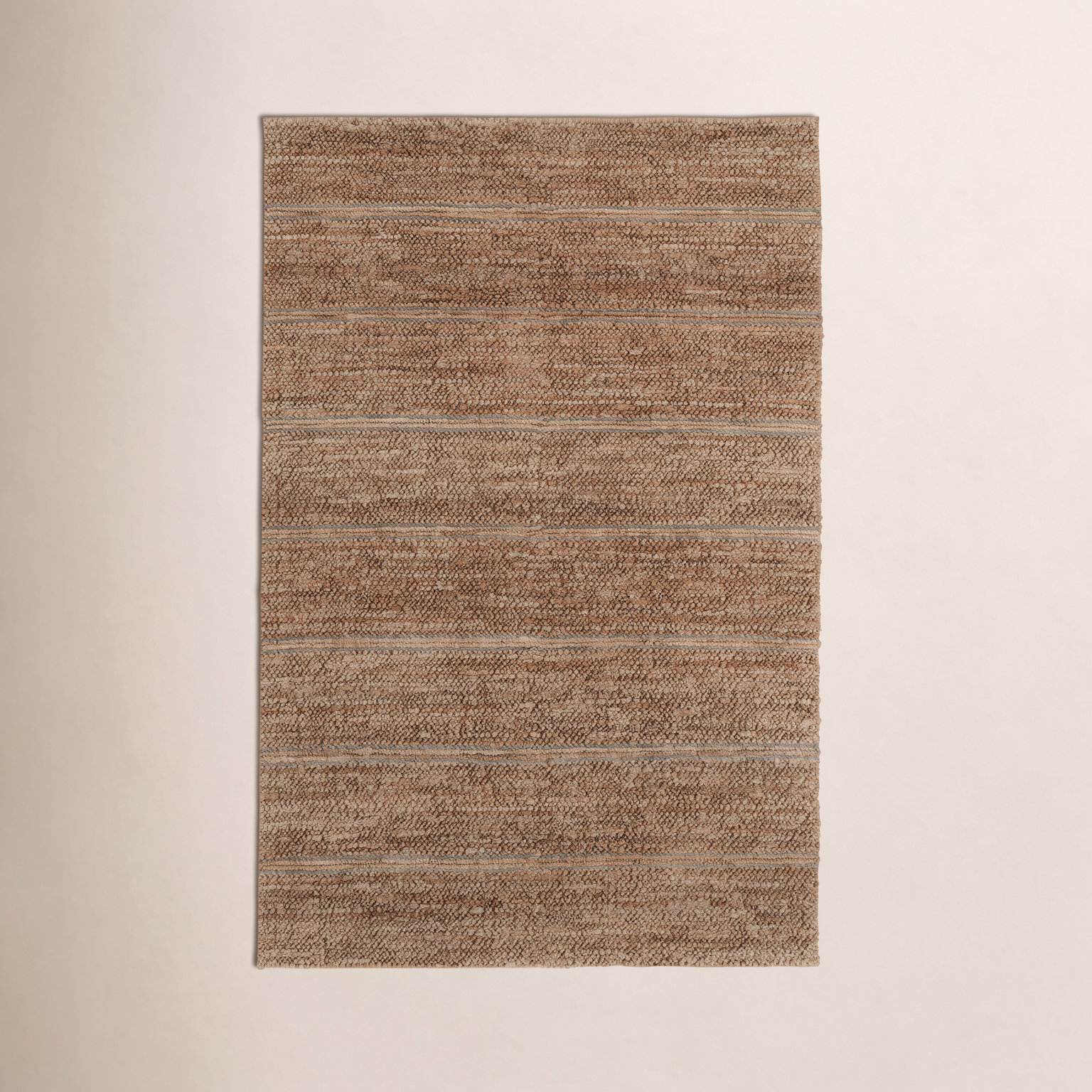 Beamond Brown Hand-Woven Striped Jute Rug, Rectangle 2' x 3'