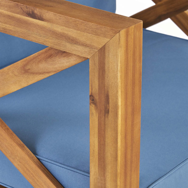 Fauteuil club moderne pour salle à manger, Bleu / bois naturel
