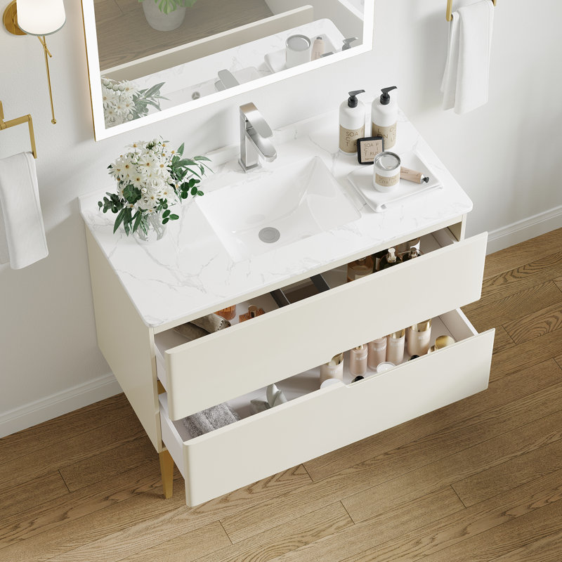 Ensemble de meuble-lavabo autoportant blanc moderne 39,4 "avec lavabo en céramique Mirran
