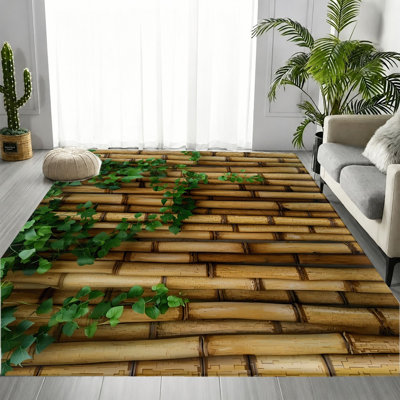 Tapis vert en bambou vert, motif de feuillage oriental naturel frais, tapis antidérapant doux et durable lavable à la machine, décoration intérieure élégante de style naturel pour le salon, la chambre à coucher, l'entrée, la porte d'entrée, la cuisine, le balcon et l'appartement