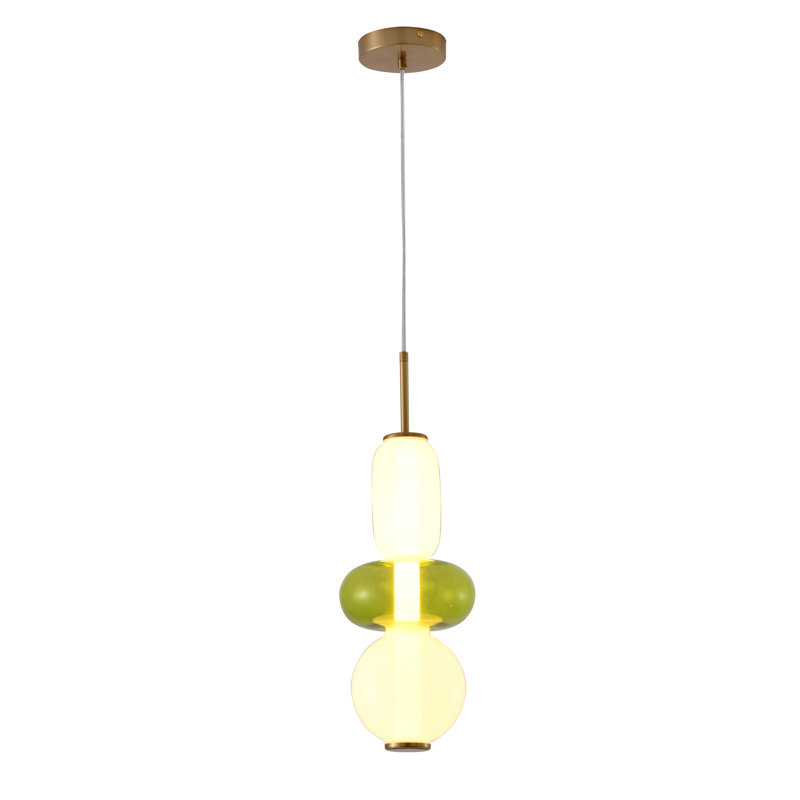 This Exquisite LED Pendant Is In A Gold Finish. The Frame Is Made Out Of Metal, And It Comes With A White And Green Glass Shade. The LED Bulb Is Integrated Into The Frame. The Adjustable Cord Link Makes This Fixture Suitable For Most Ceiling Heights.