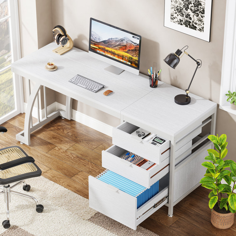 Syasia 59'' Computer Desk with 3 Drawers, White