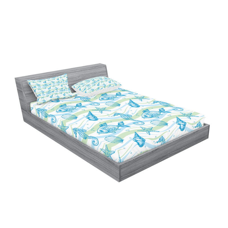 Drap-housse et coussin décoratif Ambesonne, bleu menthe, Ensemble de draps pour taille de lit très grand +
