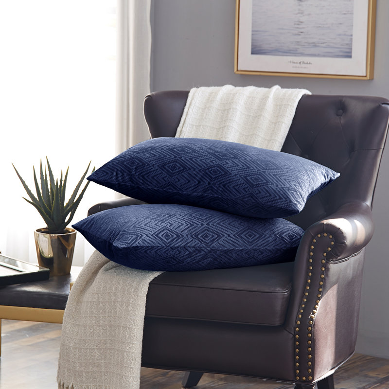 Housse de coussin rectangulaire en velours Ikat, Bleu