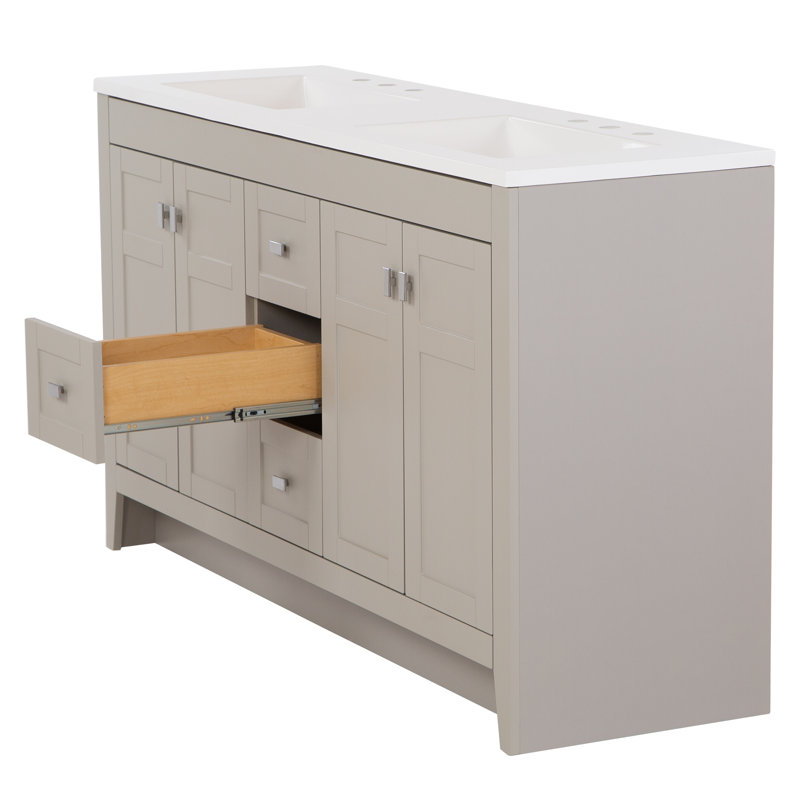 60.5" Double Bathroom Vanity With Cultured Marble Top, Gray