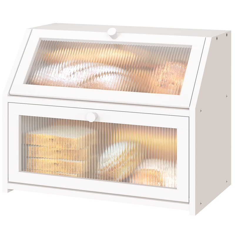 Boîte à pain blanche pour comptoir de cuisine, grande boîte à pain à double couche en bois de bambou, capacité de rangement du pain en bois
