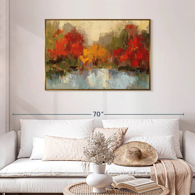 Automne Riverside I, Cadre flottant doré, 43 po x 29 po