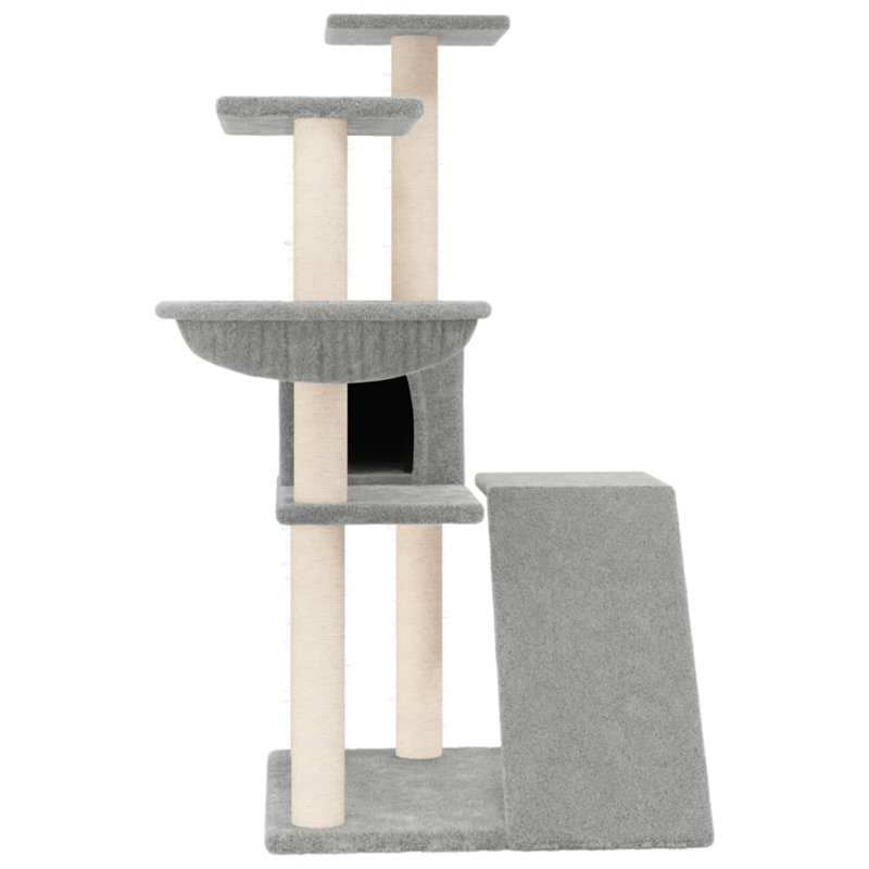  Arbre à chat en bois d'ingénierie, moelleux, sisal moyen moderne, Gris foncé
