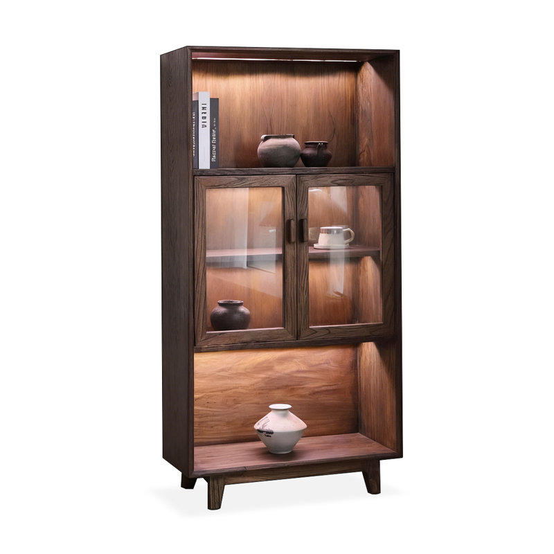 Brown Solid Wood + Tempered Glass Display Cases
