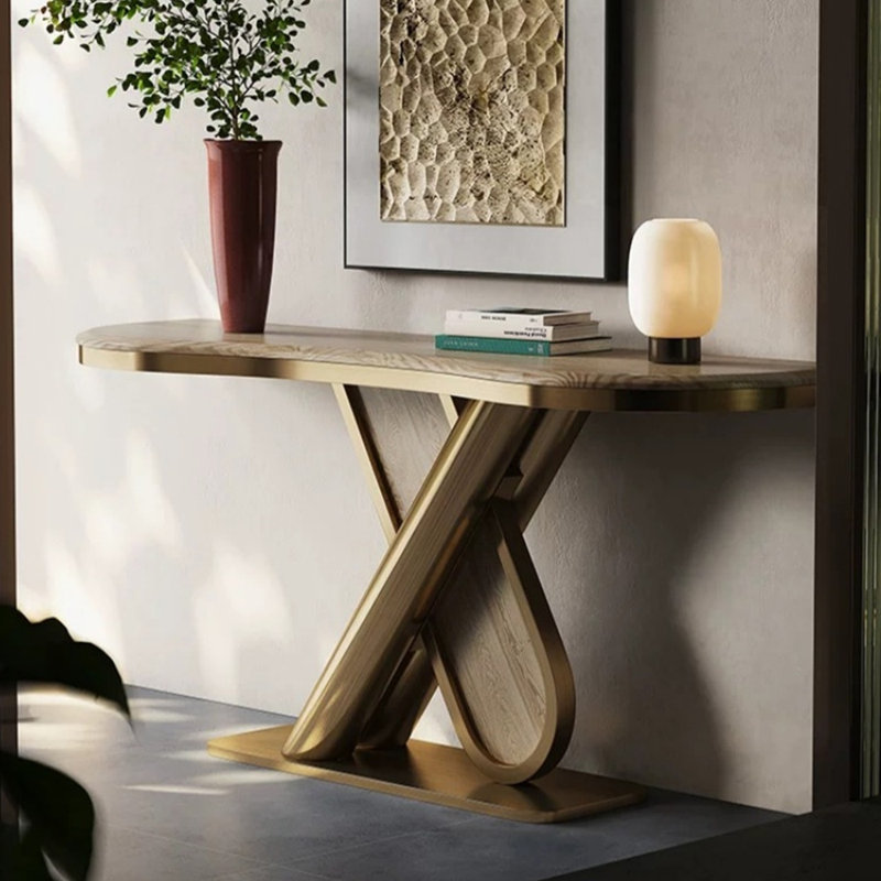 Table de véranda en bois massif de style français., Brun / or, H 33,4 po x l 59 po x P 13,7 po
