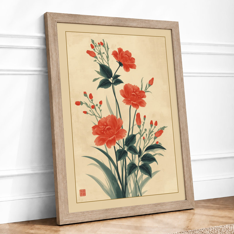Carnation Study Botanical - Framed Print, A1 - 84.1 x 59.4 cm, Oak