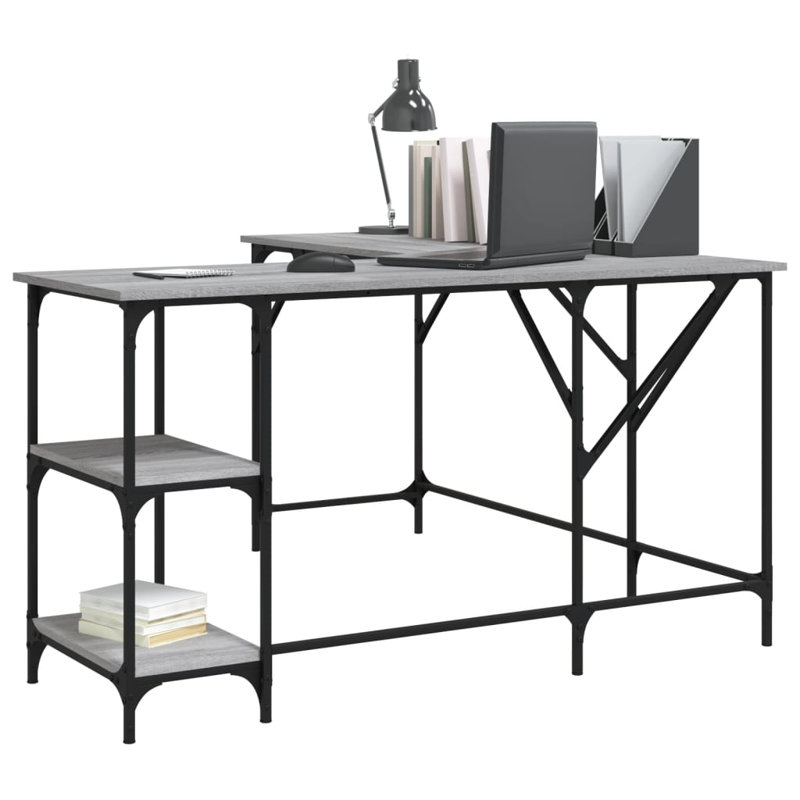 Aadvika L-Shaped Metal Base Writing Desk, Grey Sonoma