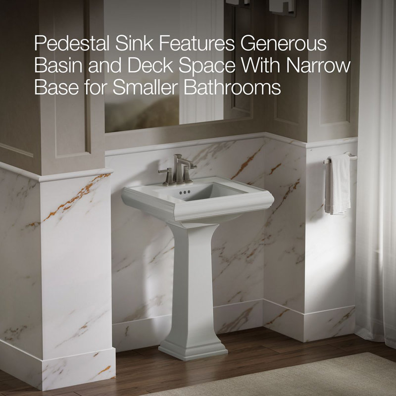 Memoirs® 26.375" Tall Rectangular Pedestal Bathroom Sink with Overflow, Ice Gray, 4" Centers