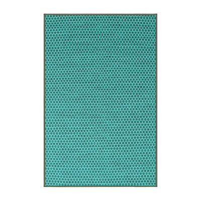 Tapis bleu rectangulaire en laine et polyester tissé à la machine 2 pi x 4 pi Chernev