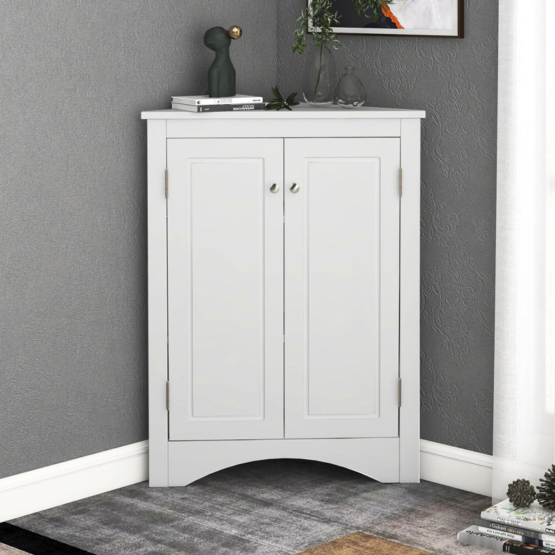 White Triangle Cabinet With Adjustable Shelves - Enhances Home Organization And Style Interior Ideal For, White