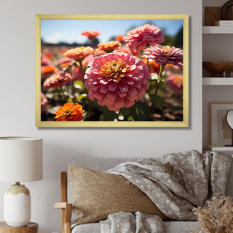 «Colorful Zinnias Field At Sunrise III», reproduction d'art sur toile, H 12 po x l 20 po x P 1 po, Or