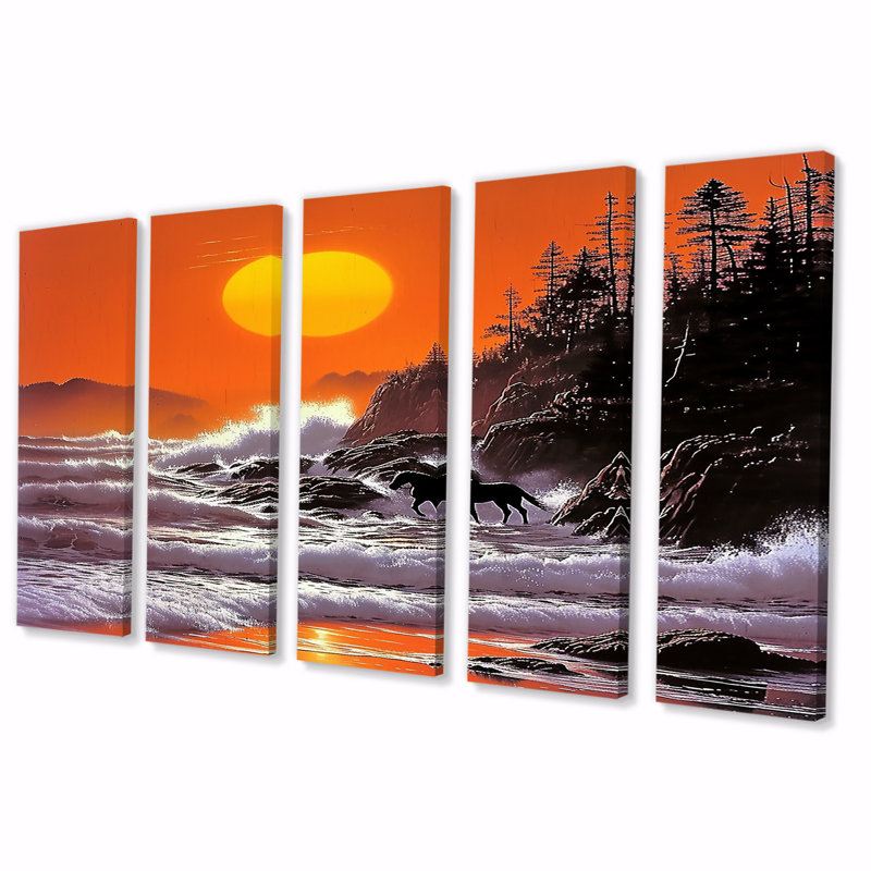 5 pièces d'art mural pour le salon Renville - Coastal Waves, H 32 po x l 80 po
