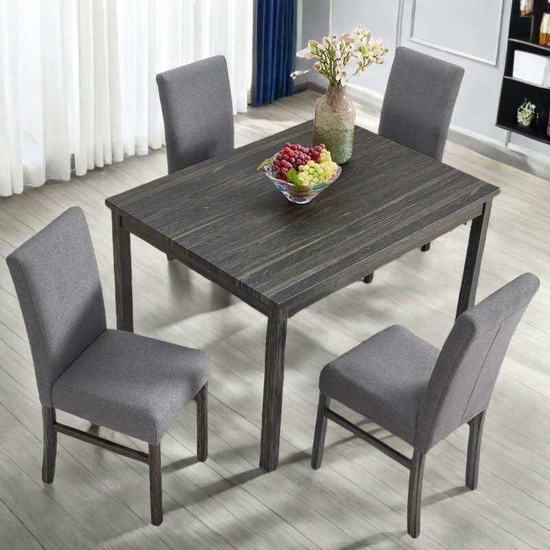 Dochas Dining Table Sets Included One Rectangular Table And 4 Chairs, Black, Grey/Black, Black