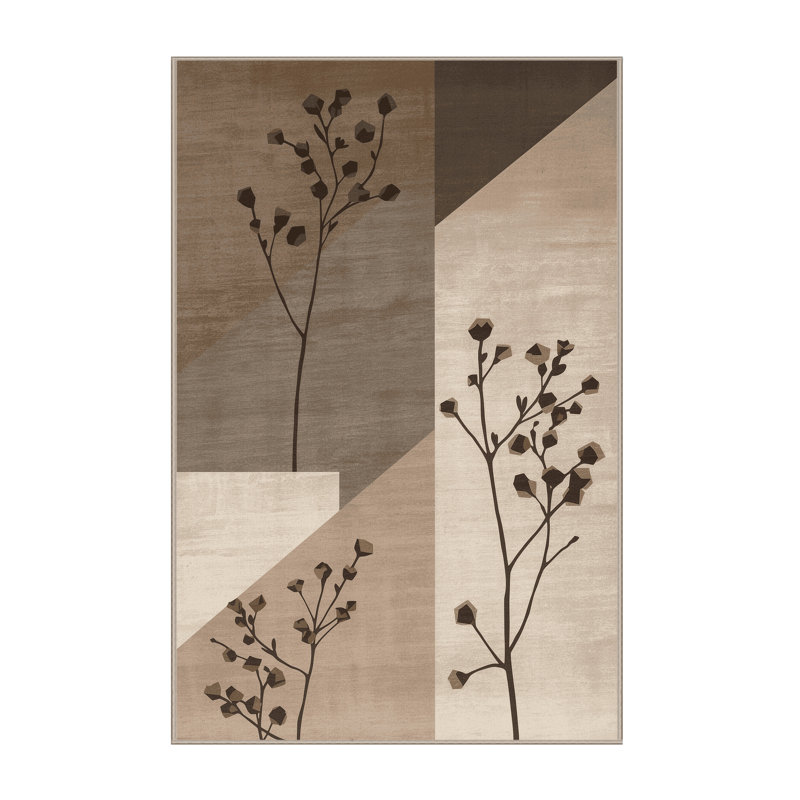 Tapis à motif géométrique beige lavable à la machine Parrilla Thym, Carré 6 pi