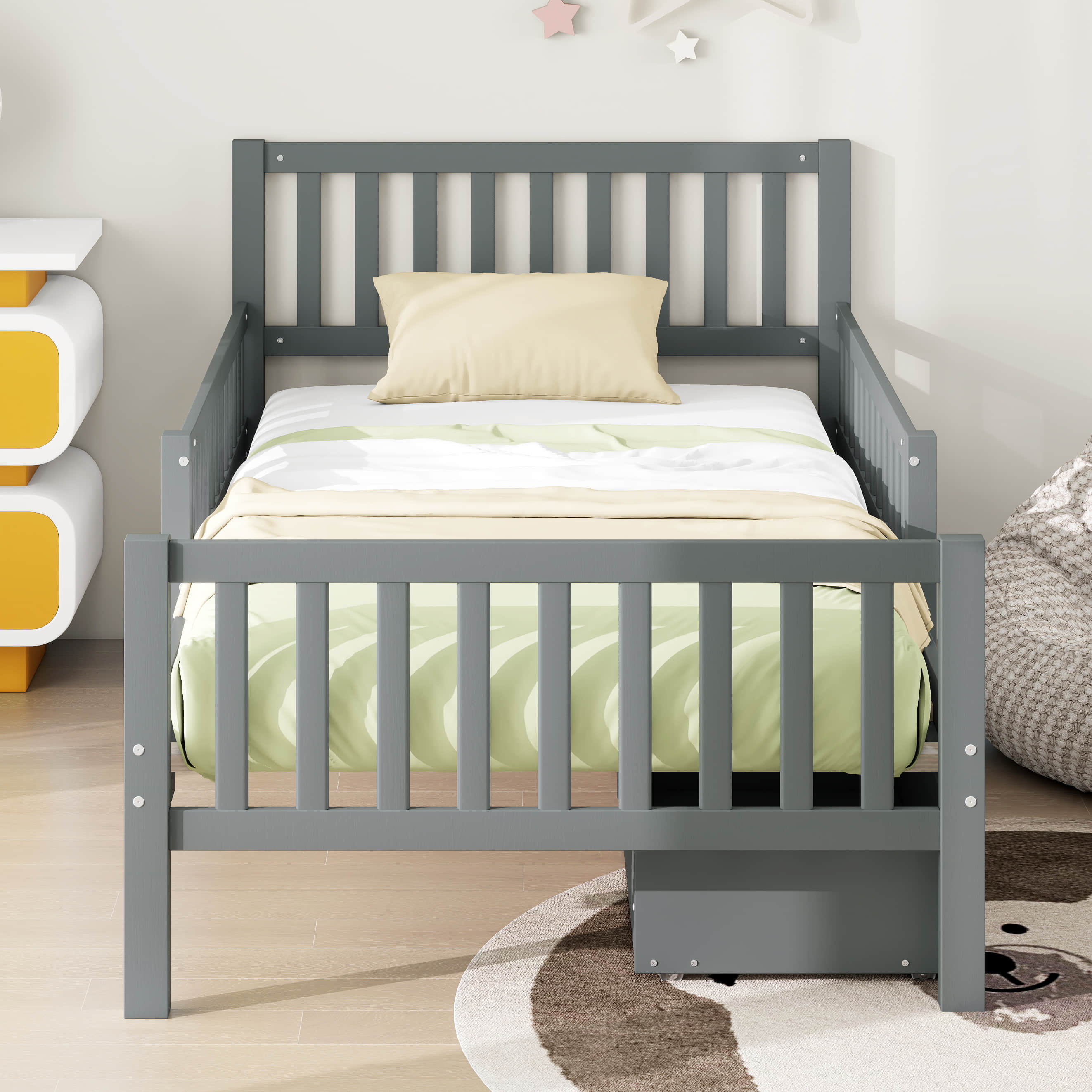 Lark Manor Full Size Wood Platform Bed With Guardrails On Both Sides