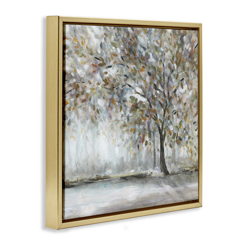 Peinture d'arbre de forêt, H 18 po x l 18 po, Cadre flottant métallique doré