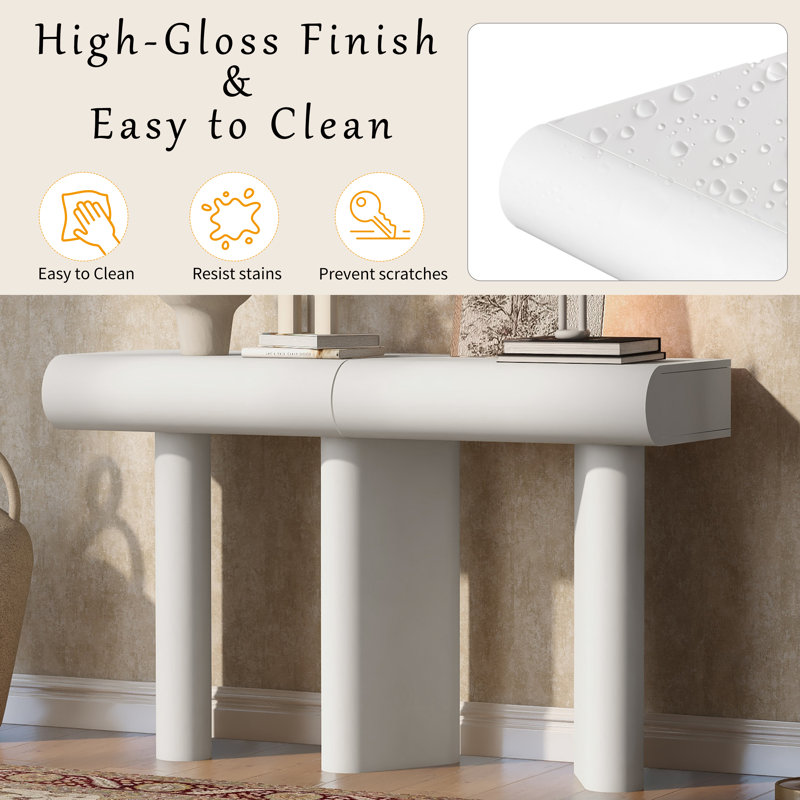 Modern 47.5" Entryway Console Table With Curved Drawers , Narrow Sofa Table, White