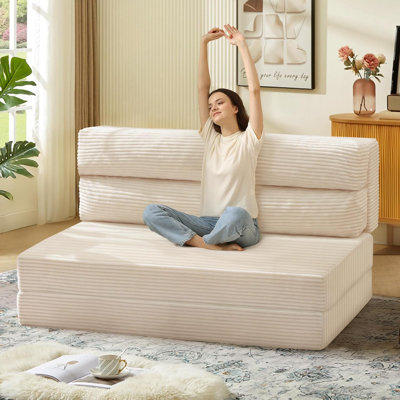 Folding Sofa Bed, Convertible Sleeper Chair With Pilow Foldable Matress, 2 In 1 Pull Out Loveseat Sofa Portable Fold Out Chair Bed Comfy Floor Couch Lounge For Living Room Bedroom,Beige