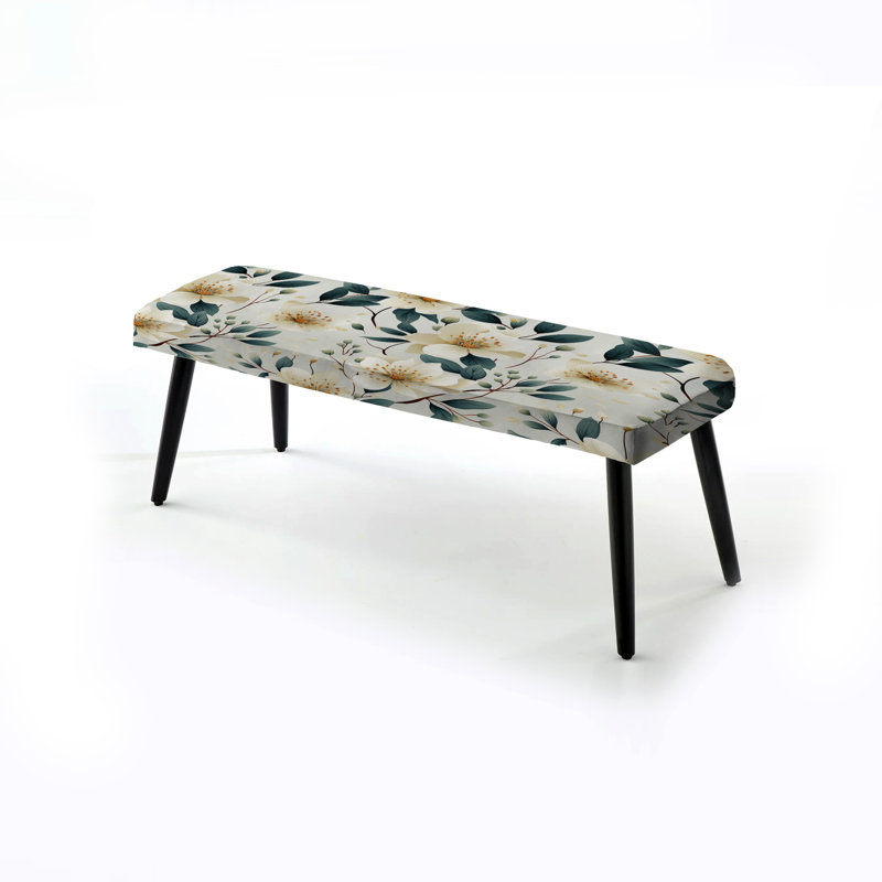 Aquarelle Whimsy Beige Serenaded Gardens - Banc noir rembourré à motif floral