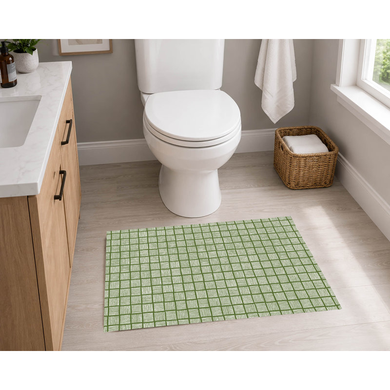 Tapis de toilette rectangulaire absorbant et antidérapant Tally Blocks, Slate Blue, Blue