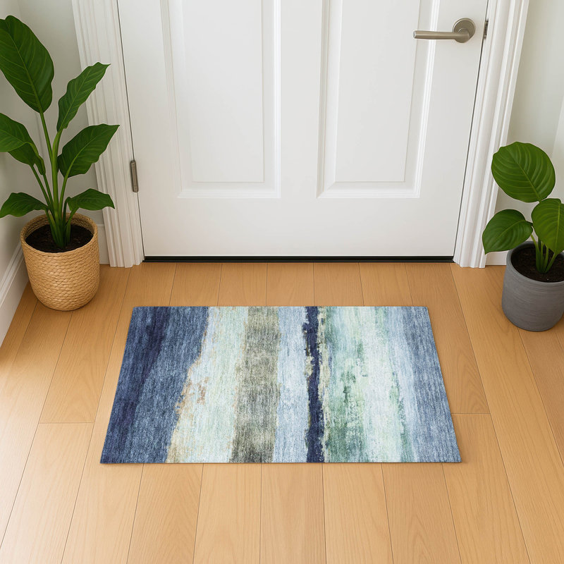 Tapis rayé de qualité supérieure Mayfield, En jean, 1 pi 8 po x 2 pi 6 po