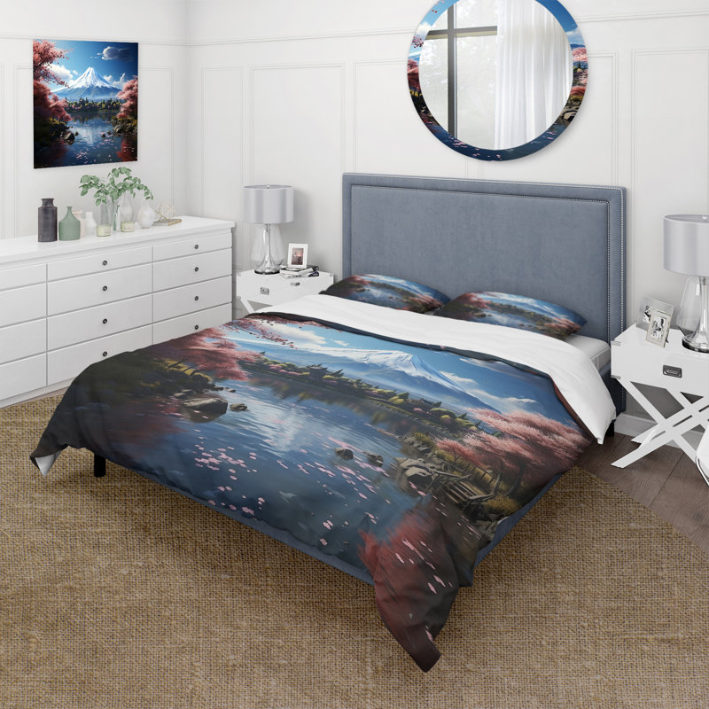 Ensemble de housse de couette en microfibre / polyester Asian Art Majestic Mont Fuji IV