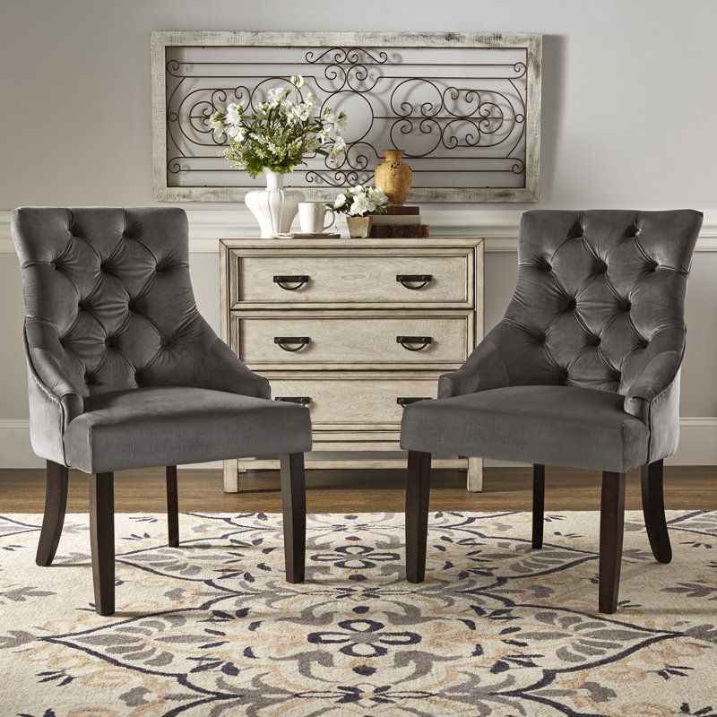 Chaise d'appoint de 24,25 po de largeur Dukinfield, Espresso, Velours gris foncé