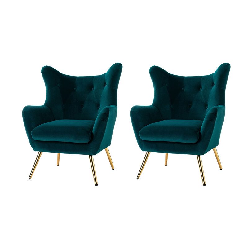 Fauteuil à oreilles 29,25 po Avianna, Velours sarcelle