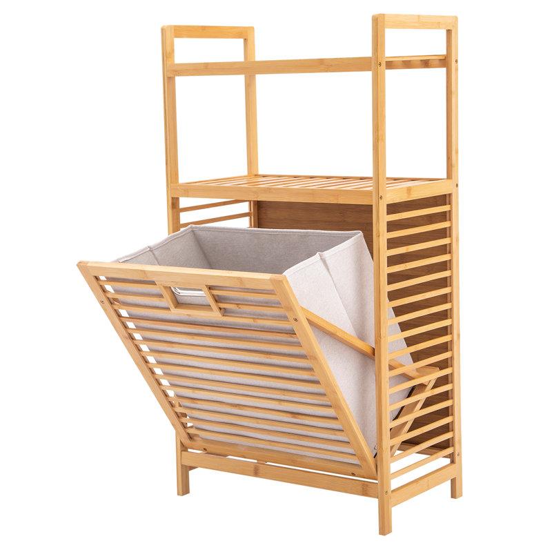 Bamboo Clothes Organizer, Storage Shelf For Laundry Room, White